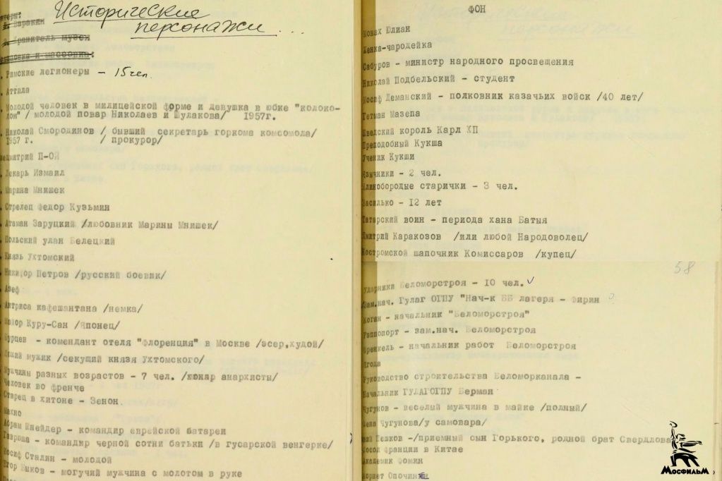 Архивные документы, связанные с постановкой фильма «Город Зеро»