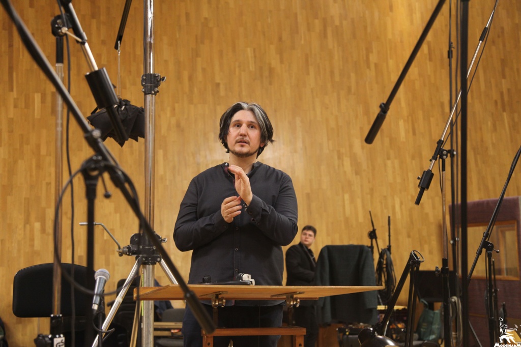 Владимир Подгорецкий во время записи музыки для фильма «Dweller» в Первой музыкальной студии «Мосфильма»