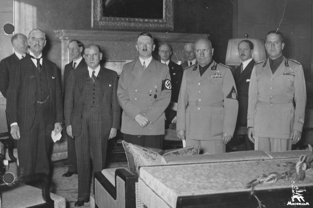  1938 16 декабря Мюнхенское совещание Чемберлен, Даладье, Гитлер, Муссолини, Чиано 